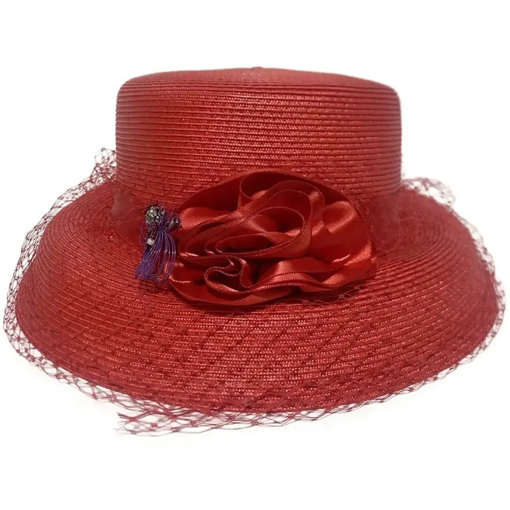Vintage August Women's Red Derby Hat Polypropylene Dress Hat RN#80934 7x7.5